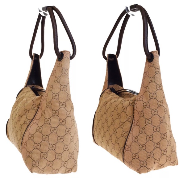 👜 GUCCI Shoulder Bag Logo Beige Canvas Leather - Picture 2 of 8